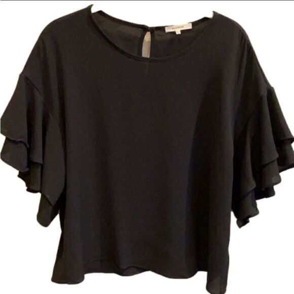NORDSTROM BLACK RUFFLE SLEEVE TOP - Picture 1 of 2
